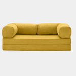 Primyhome convertible Ginger Yellow corduroy sleeper sofa bed, minimalist modern design for living room or studio