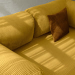 Primyhome Ginger Yellow corduroy convertible sleeper sofa detail and sofa armrest close-up