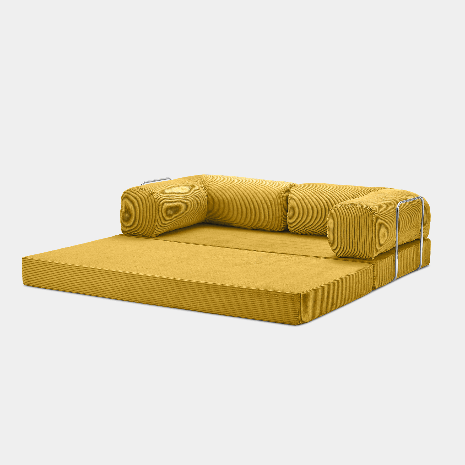 Primyhome  Ginger Yellow corduroy convertible sofa bed fabric close-up with soft natural light shadows