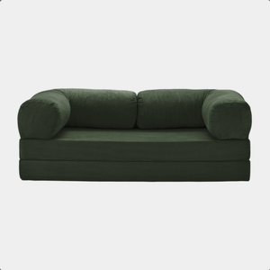 Primyhome convertible green corduroy sleeper sofa bed, minimalist modern design for living room or studio