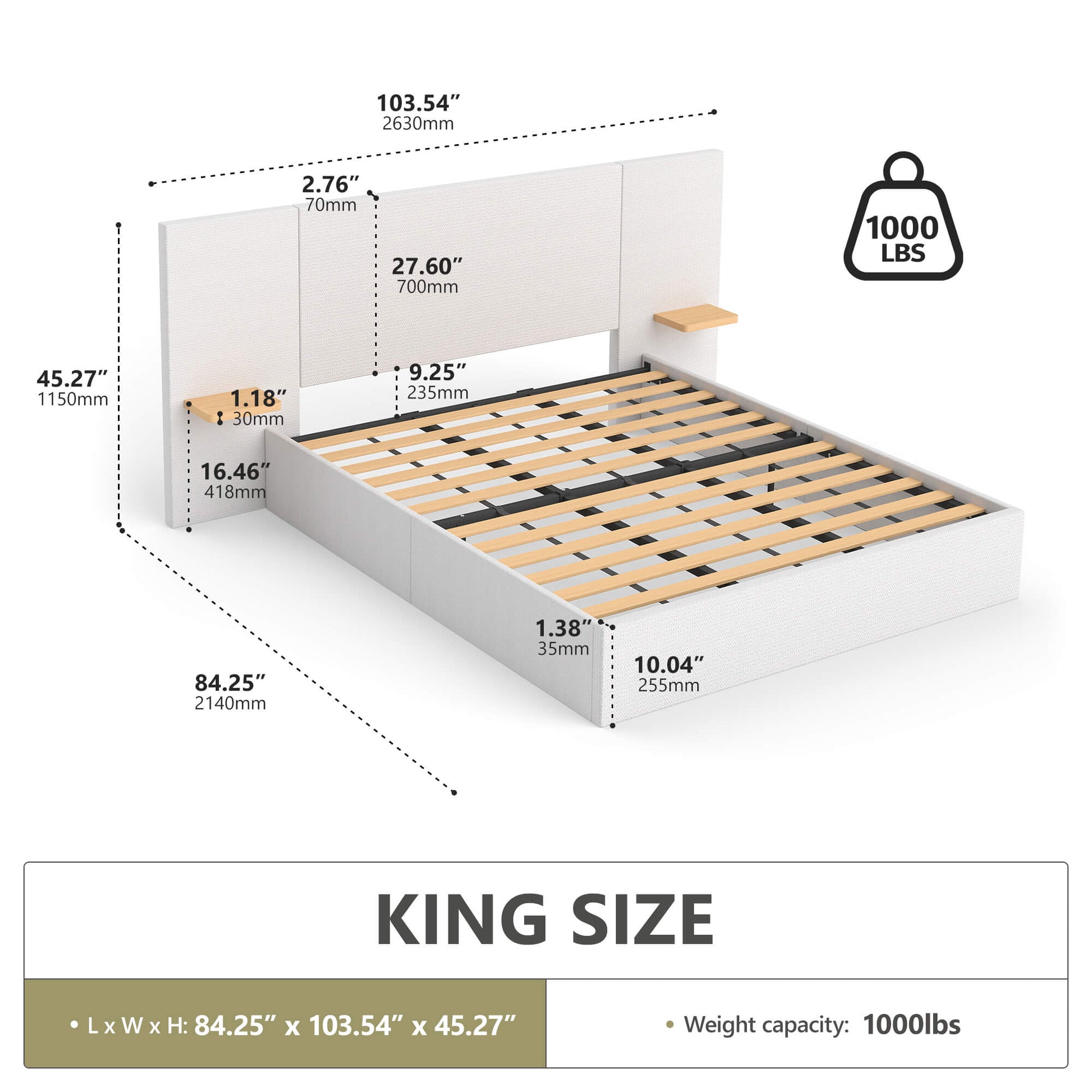 ModuNest Solid Wood Bed with Built-in Side Tables