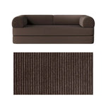Primyhome convertible foldable sofa bed in Coffee Brown, large, featuring a close-up of the corduroy fabric texture