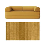 Primyhome convertible foldable sofa bed in Ginger Yellow, large, featuring a close-up of the corduroy fabric texture