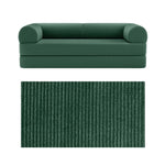 Primyhome convertible foldable sofa bed in Green, large, featuring a close-up of the corduroy fabric texture
