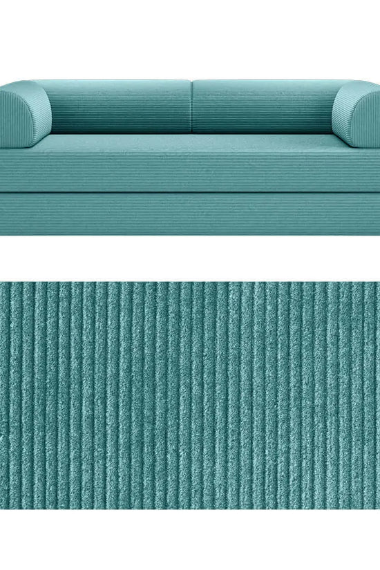 Primyhome convertible foldable sofa bed in Light Blue, large, featuring a close-up of the corduroy fabric texture