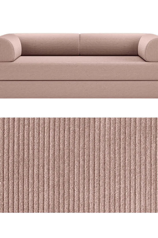 Primyhome convertible foldable sofa bed in Pink, large, featuring a close-up of the corduroy fabric texture