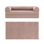 Primyhome convertible foldable sofa bed in Pink, large, featuring a close-up of the corduroy fabric texture