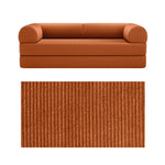 Primyhome convertible foldable sofa bed in Pumpkin Brown, large, featuring a close-up of the corduroy fabric texture