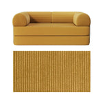 Primyhome convertible foldable sofa bed in Ginger Yellow, mid-size, featuring a close-up of the corduroy fabric texture