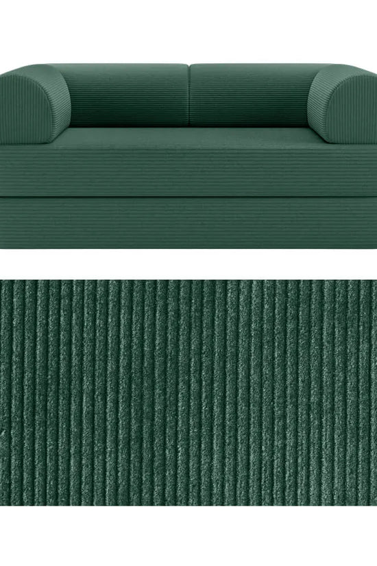 Primyhome convertible foldable sofa bed in Green, mid-size, featuring a close-up of the corduroy fabric texture