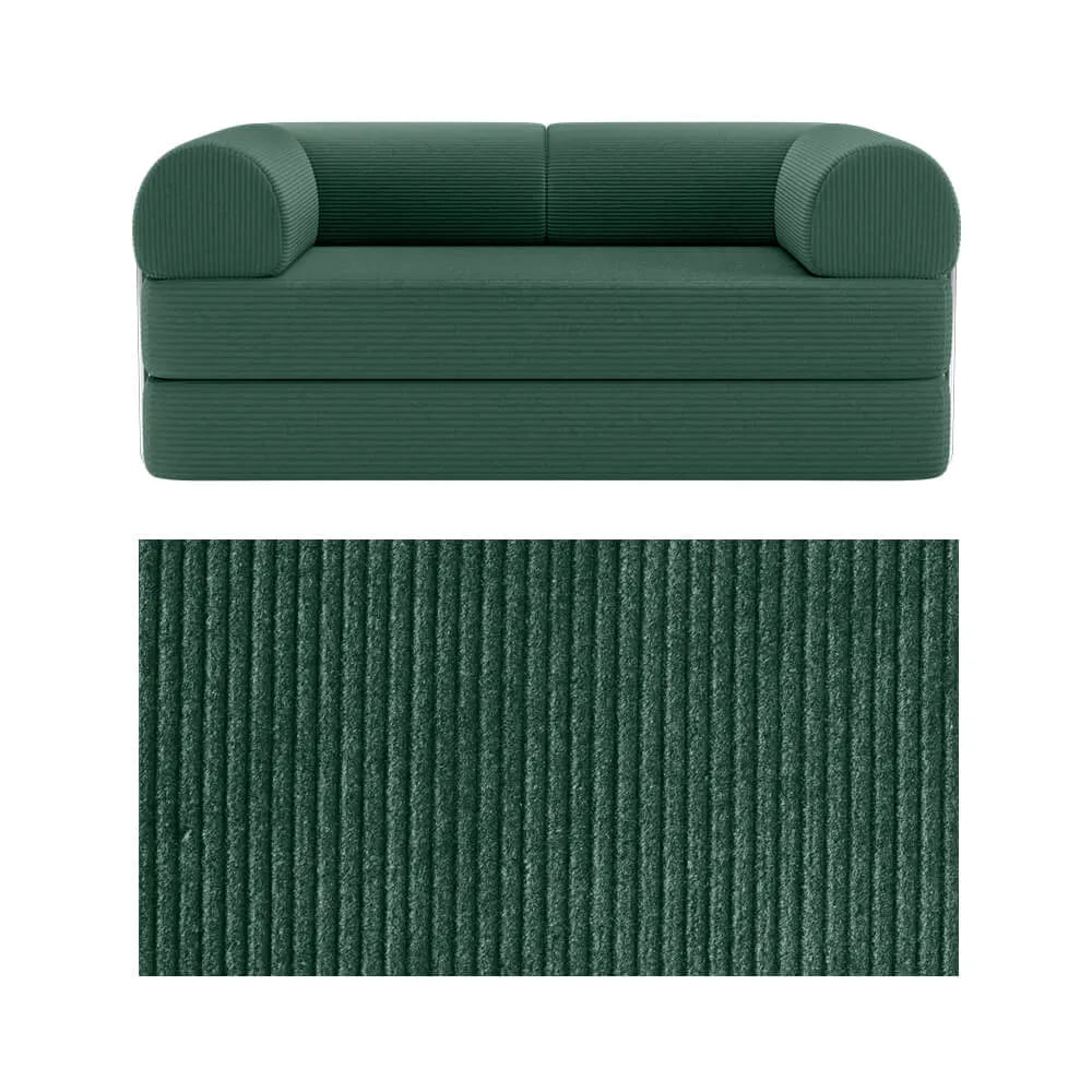 Primyhome convertible foldable sofa bed in Green, mid-size, featuring a close-up of the corduroy fabric texture