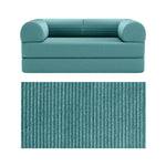Primyhome convertible foldable sofa bed in Light Blue, mid-size, featuring a close-up of the corduroy fabric texture