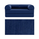 Primyhome convertible foldable sofa bed in Navy Blue, mid-size, featuring a close-up of the corduroy fabric texture