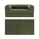 Primyhome convertible foldable sofa bed in Olive Green, mid-size, featuring a close-up of the corduroy fabric texture