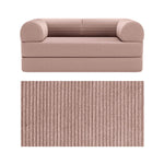 Primyhome convertible foldable sofa bed in Pink, mid-size, featuring a close-up of the corduroy fabric texture