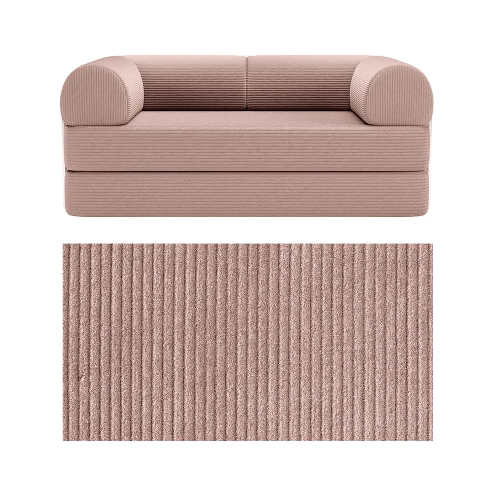 Primyhome convertible foldable sofa bed in Pink, mid-size, featuring a close-up of the corduroy fabric texture