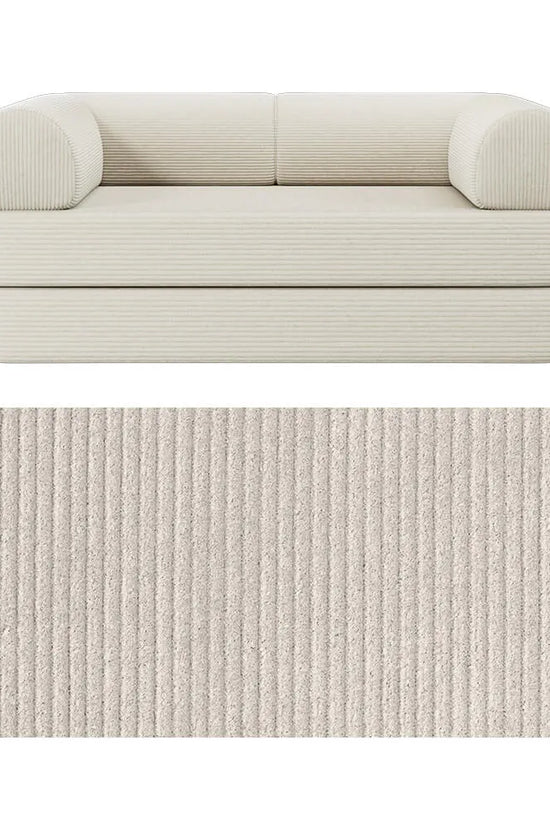 Primyhome convertible foldable sofa bed in White, mid-size, featuring a close-up of the corduroy fabric texture