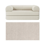 Primyhome convertible foldable sofa bed in White, mid-size, featuring a close-up of the corduroy fabric texture