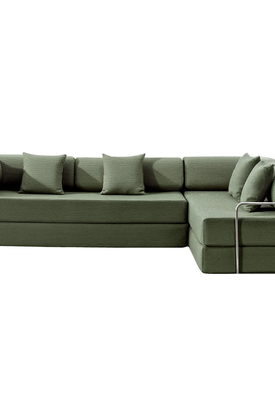 Primyhome Olive Green corner closed sectional sofa, modular corduroy L-shaped couch for living rooms