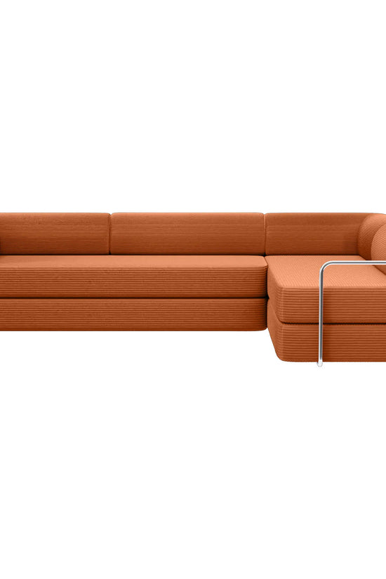 Primyhome Pumpkin Brown corner closed sectional sofa, modular corduroy L-shaped couch for living rooms