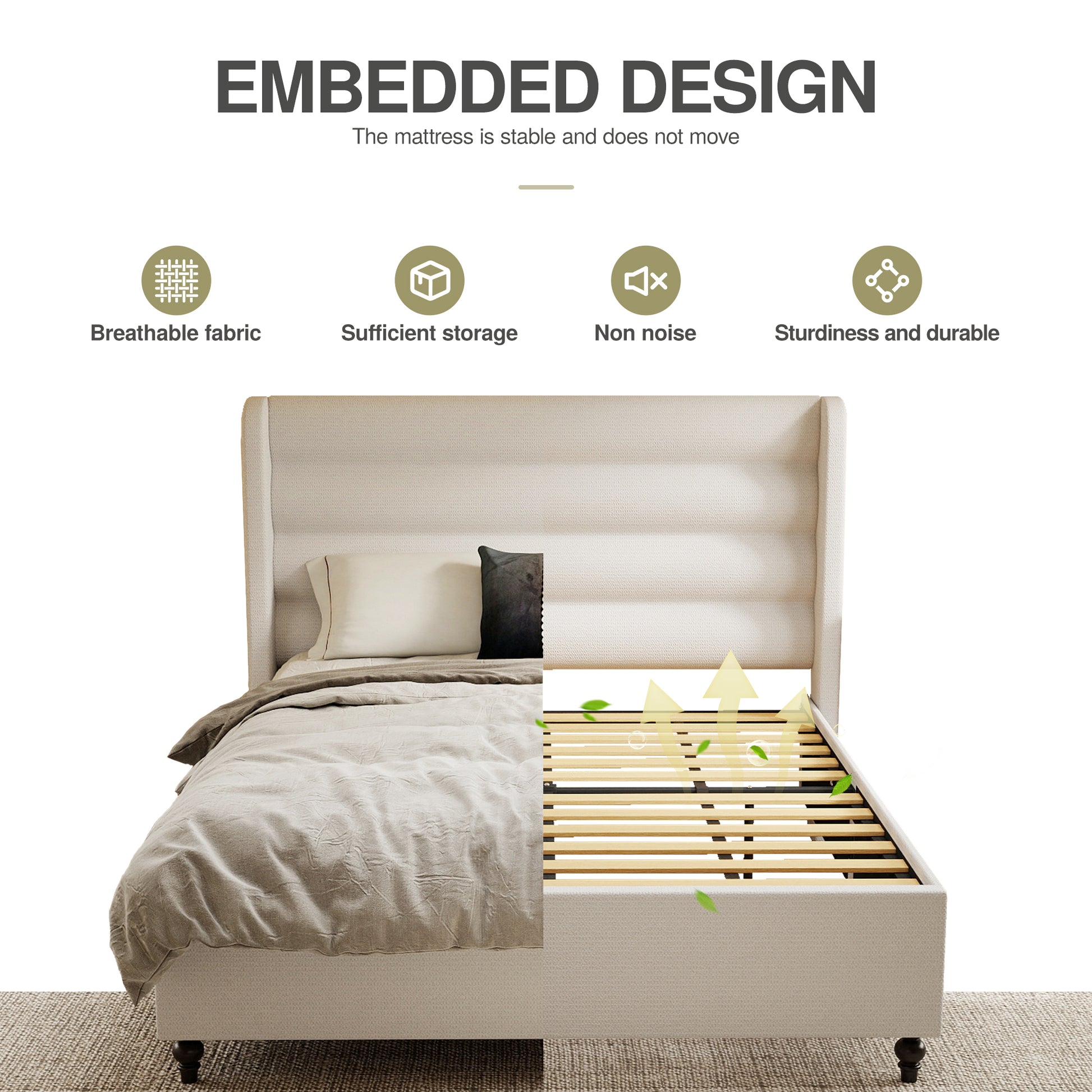 Arlo Solid Wood Bed with Tapered Legs
