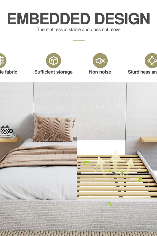 ModuNest Solid Wood Bed with Built-in Side Tables