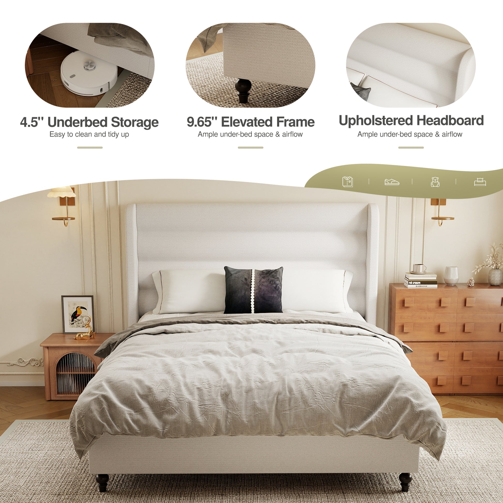 Arlo Solid Wood Bed with Tapered Legs
