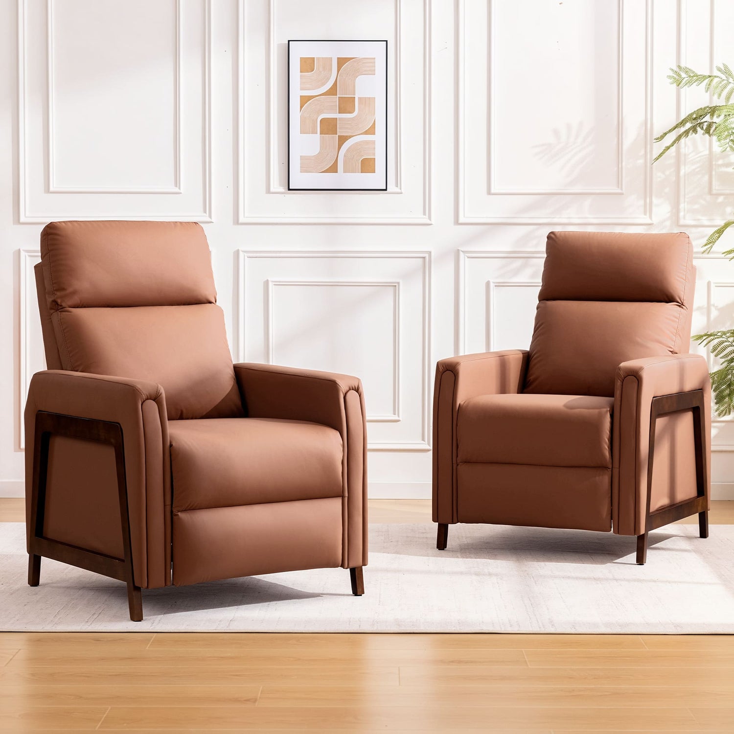 Mid-Century Modern Leather Power Recliner Chair