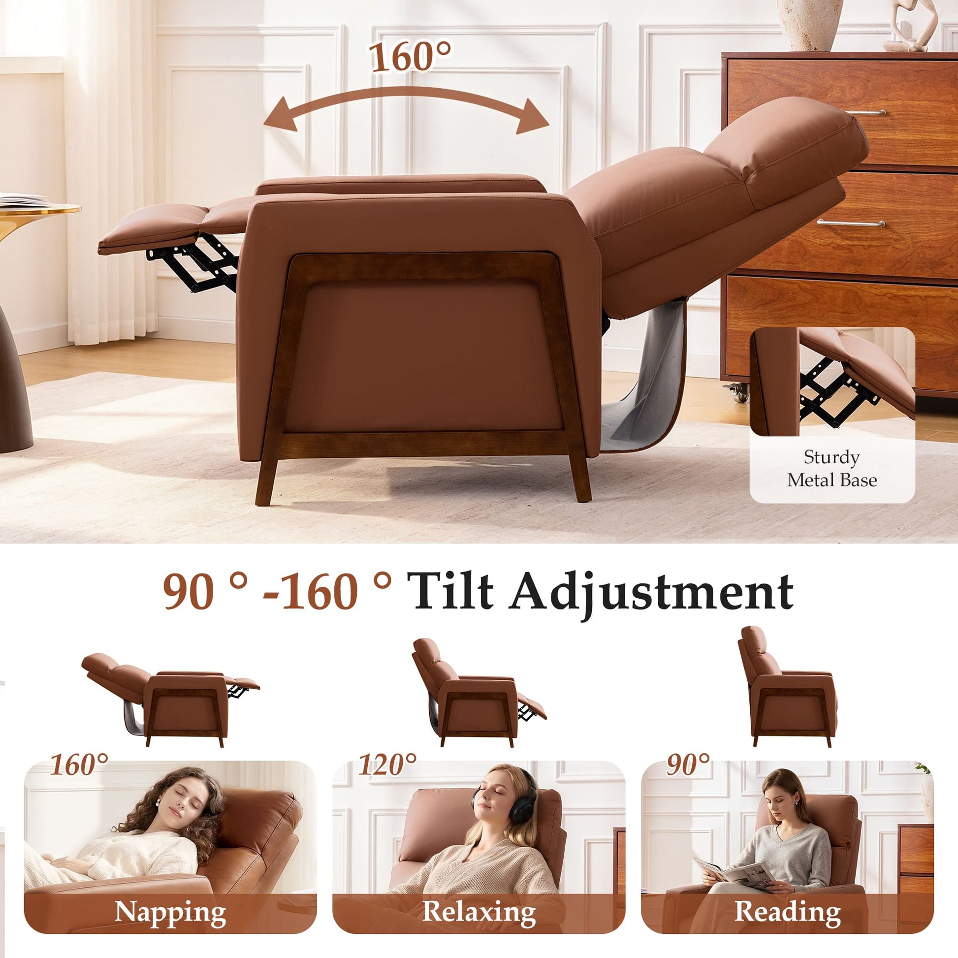 Mid-Century Modern Leather Power Recliner Chair