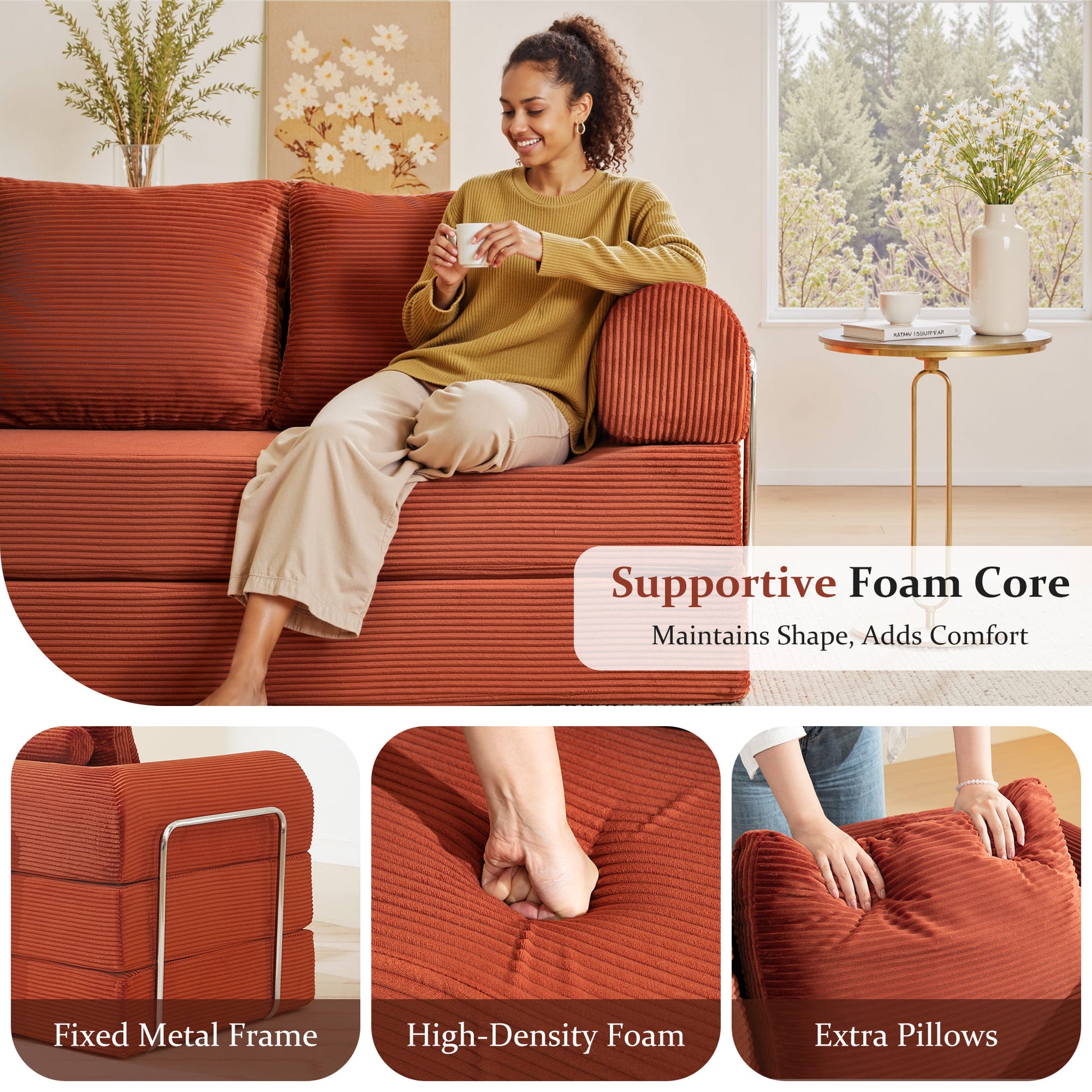 6-in-1 Combination Sponge Floor Sofa with Two Big Pillows