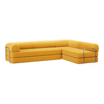 Side view of Primyhome Ginger Yellow corner closed sectional sofa, showing the L-shaped corduroy cushions and sleek metal frame support