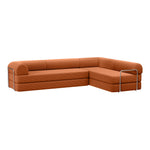 Side view of Primyhome Pumpkin Brown corner closed sectional sofa, showing the L-shaped corduroy cushions and sleek metal frame support