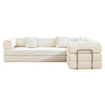 Primyhome White  corner closed sectional sofa, modular corduroy L-shaped couch for living rooms