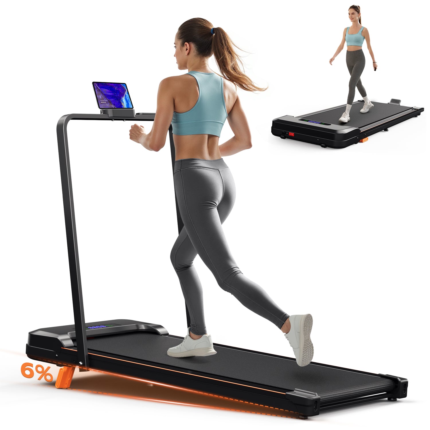 Primy Walking Pad with Incline and Handle, 4 in 1 Compact Under Desk Treadmill for Walking Jogging, Portable Foldable Treadmill, Modern Fitness Equipment, Stable Workout Running Machine