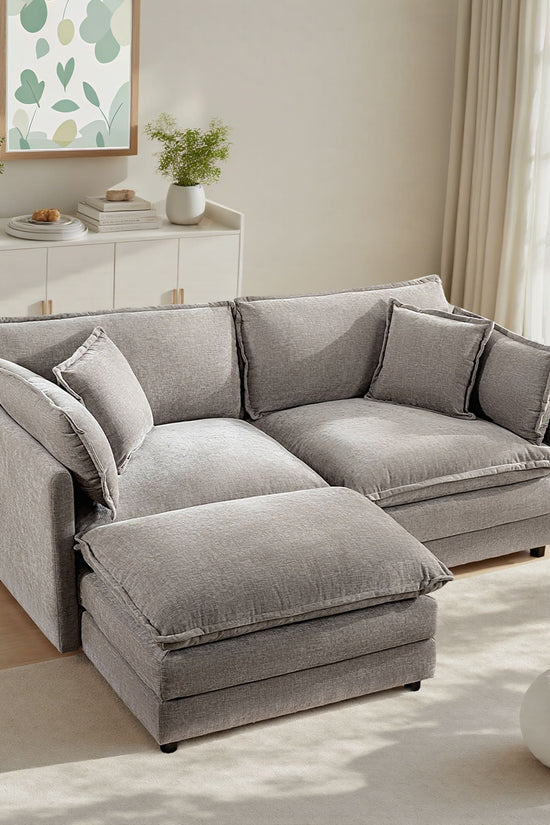 Modular 3-Seat Deep Seat Sectional Sofa with Ottoman