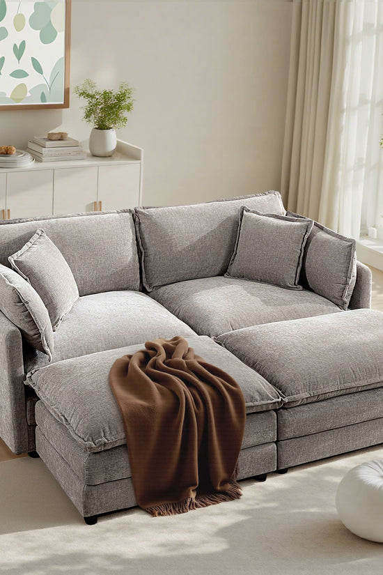 Modular 3-Seat Deep Seat Sectional Sofa with Ottoman