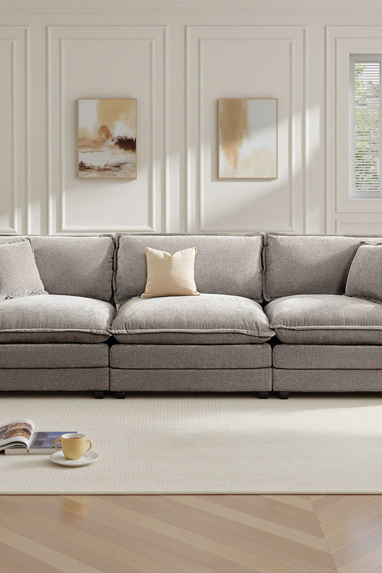 Modular 3-Seat Deep Seat Sectional Sofa with Ottoman