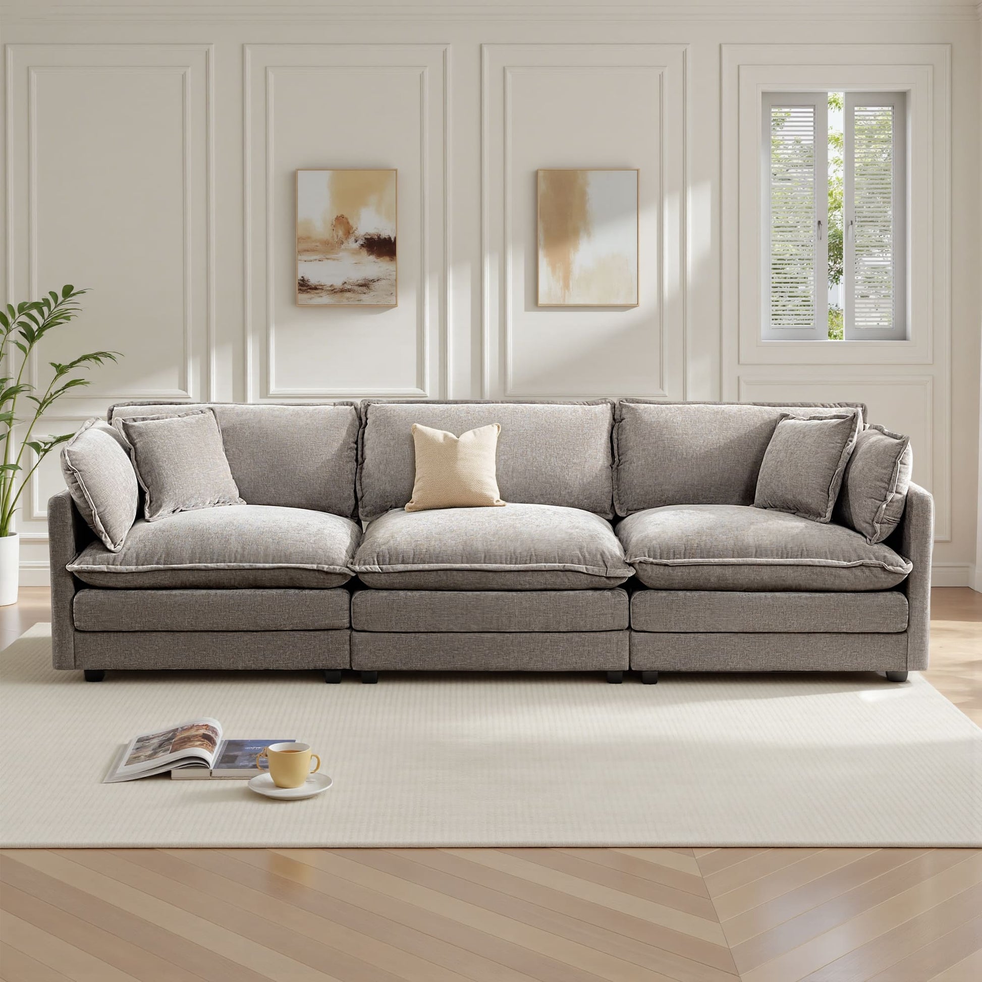 Modular 3-Seat Deep Seat Sectional Sofa with Ottoman