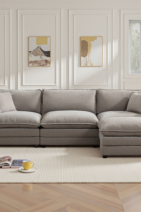Modular 3-Seat Deep Seat Sectional Sofa with Ottoman