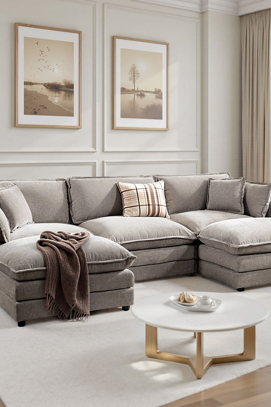 Modular 3-Seat Deep Seat Sectional Sofa with Ottoman