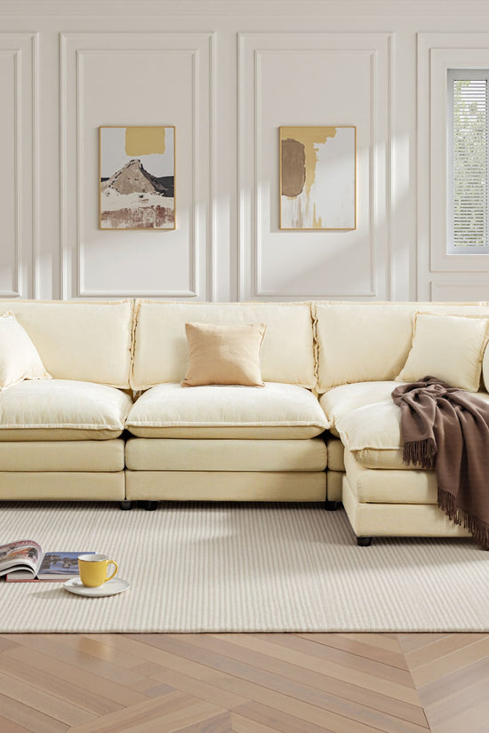 Modular 3-Seat Deep Seat Sectional Sofa with Ottoman