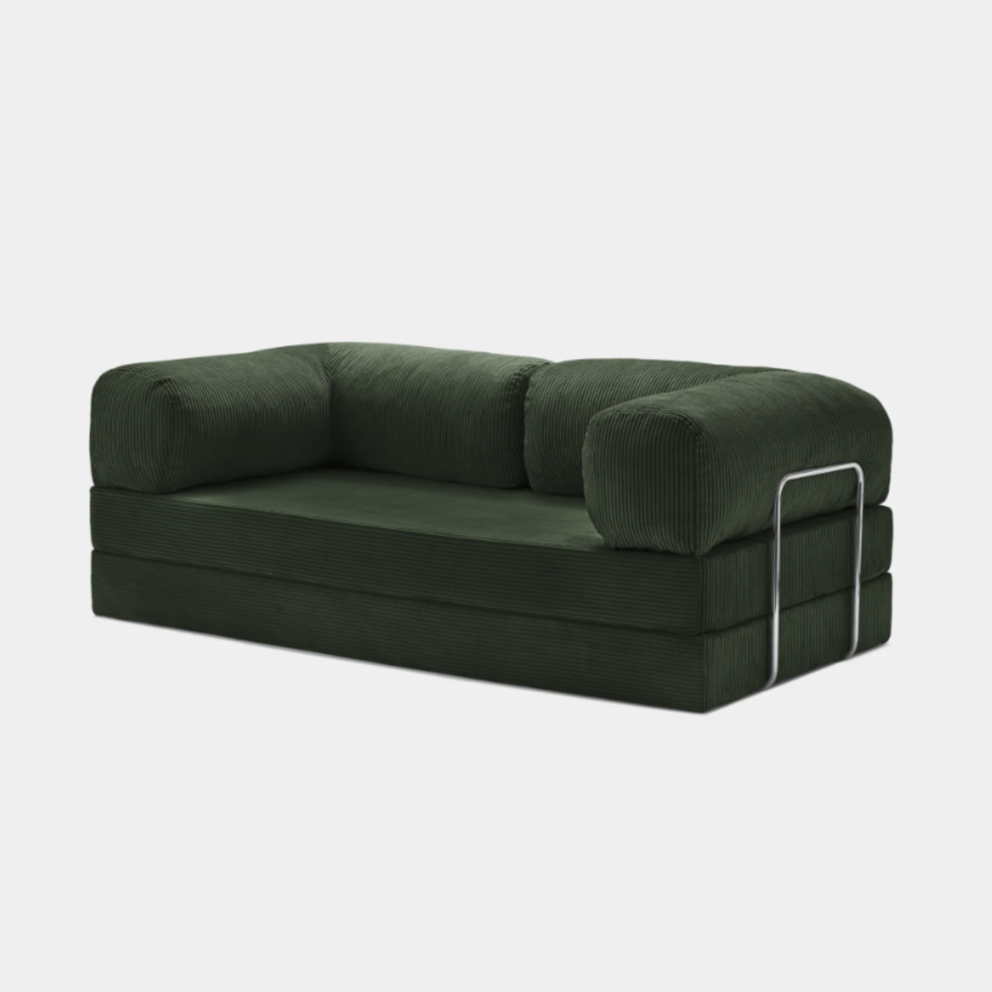Primyhome green corduroy convertible sofa bed with metal side frame, modern floor lounge seating for small spaces