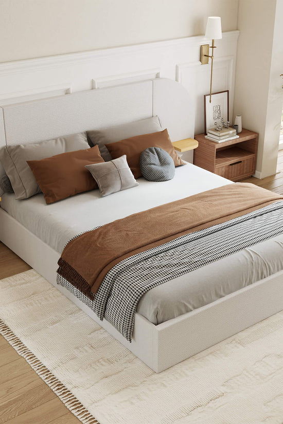 ModuNest Rounded Solid Wood Bed with Built-in Side Tables