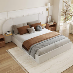 ModuNest Rounded Solid Wood Bed with Built-in Side Tables