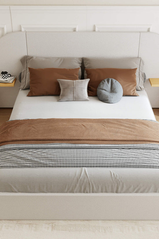 ModuNest Rounded Solid Wood Bed with Built-in Side Tables
