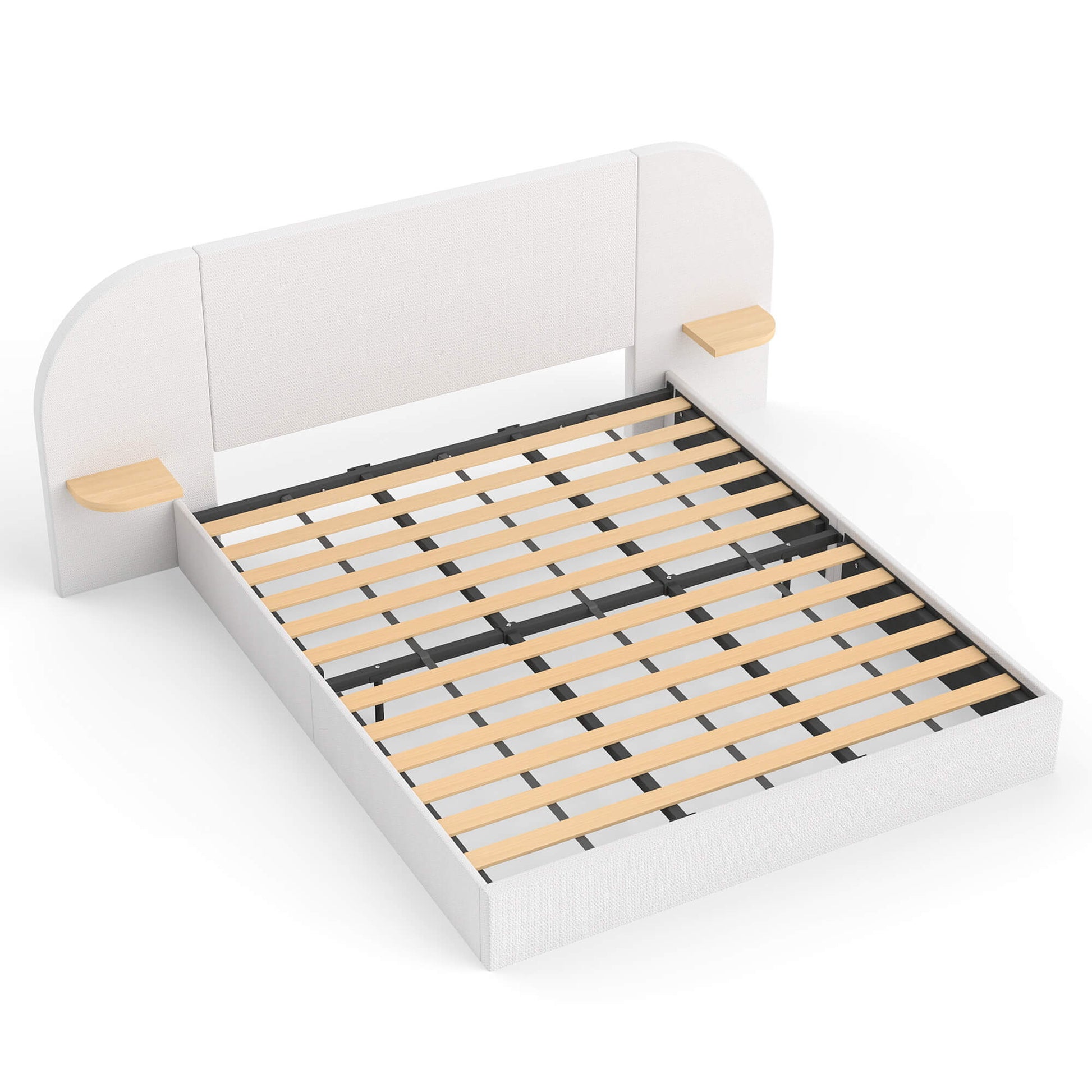 ModuNest Rounded Solid Wood Bed with Built-in Side Tables