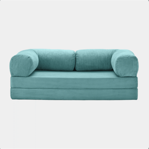 Primyhome convertible light blue corduroy sleeper sofa bed, minimalist modern design for living room or studio