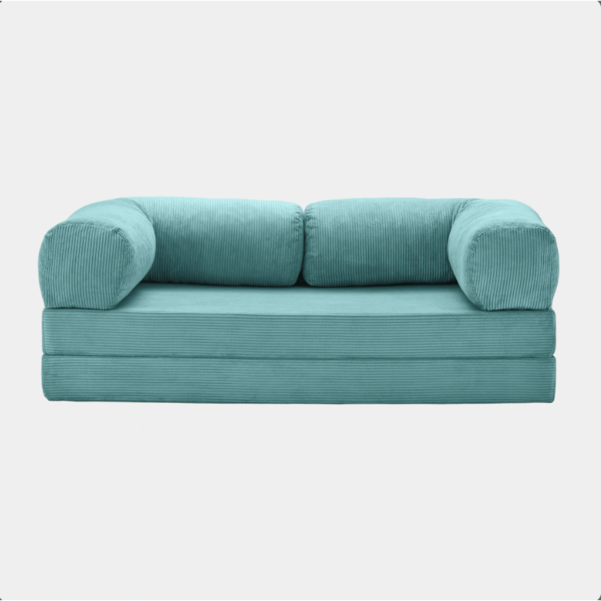 Primyhome convertible light blue corduroy sleeper sofa bed, minimalist modern design for living room or studio
