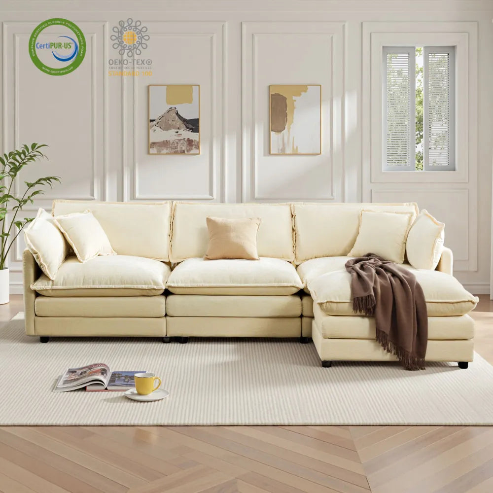 Modular 3-Seat Deep Seat Sectional Sofa with Ottoman