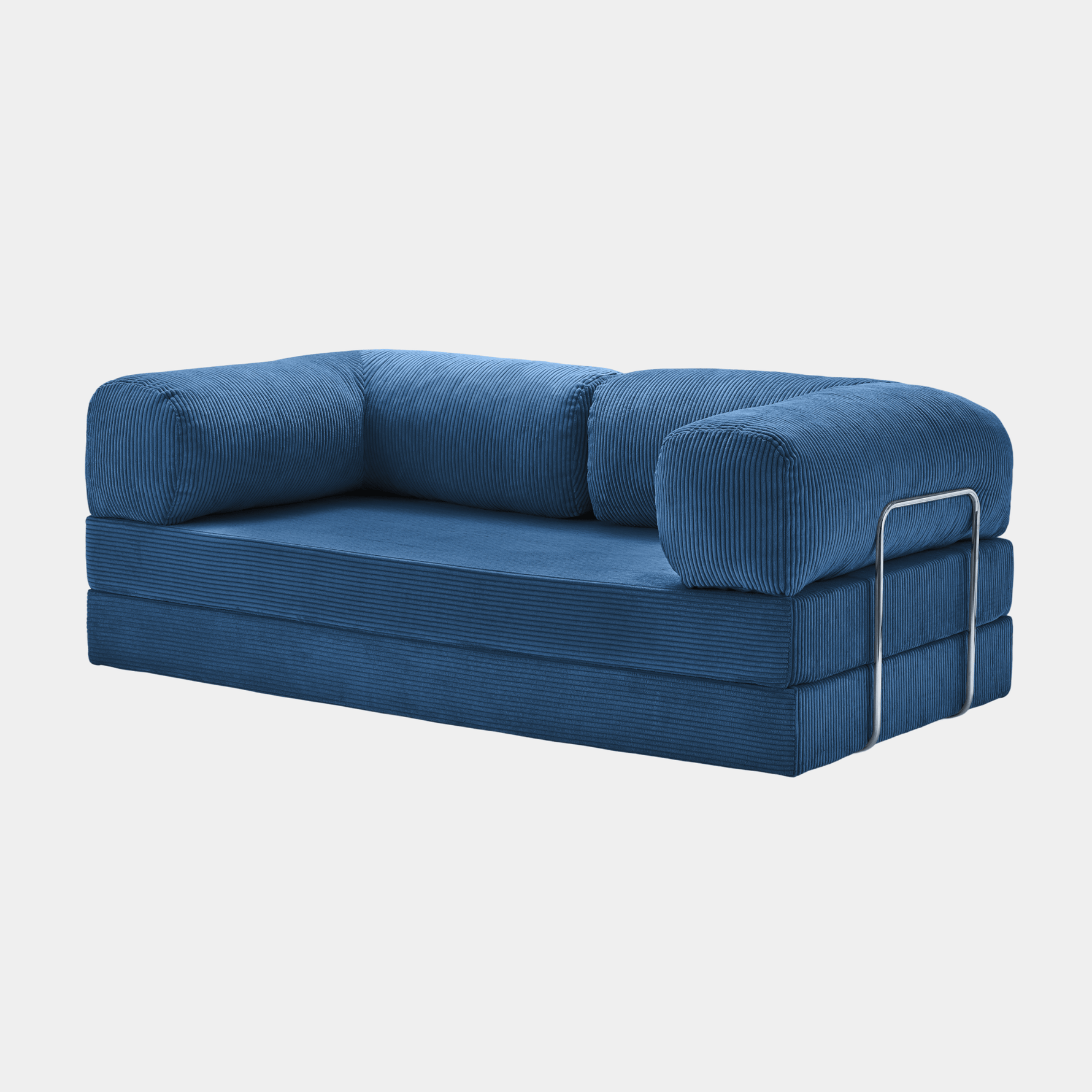 Primyhome navy blue corduroy convertible sofa bed with metal side frame, modern floor lounge seating for small spaces